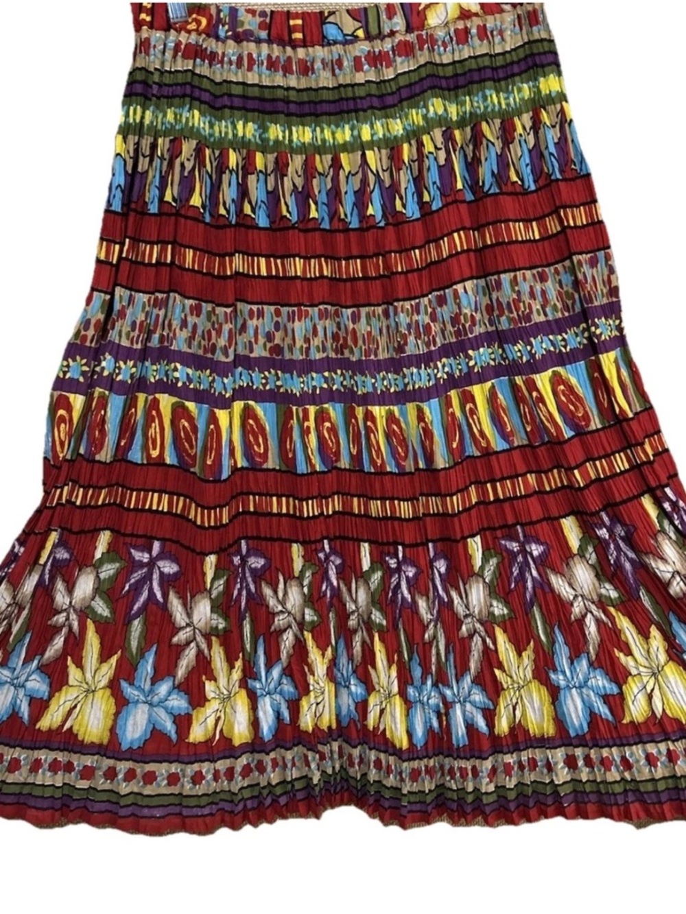 Rhonda Stark Skirt OS Vintage Colorful Print Rayon Cotton Broomstick Pleated